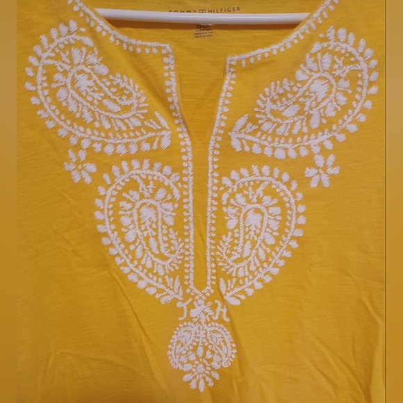 TOMMY HILFIGER Women's Sunflower Cotton Caftan Split-Neck T-Shirt Small NWT - Picture 3 of 10